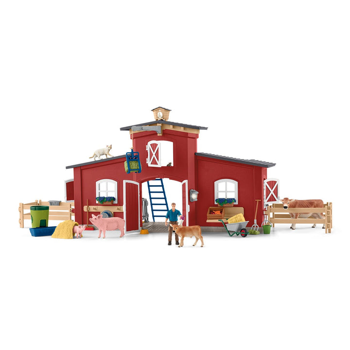 Große Farm mit Tieren und Zubehör